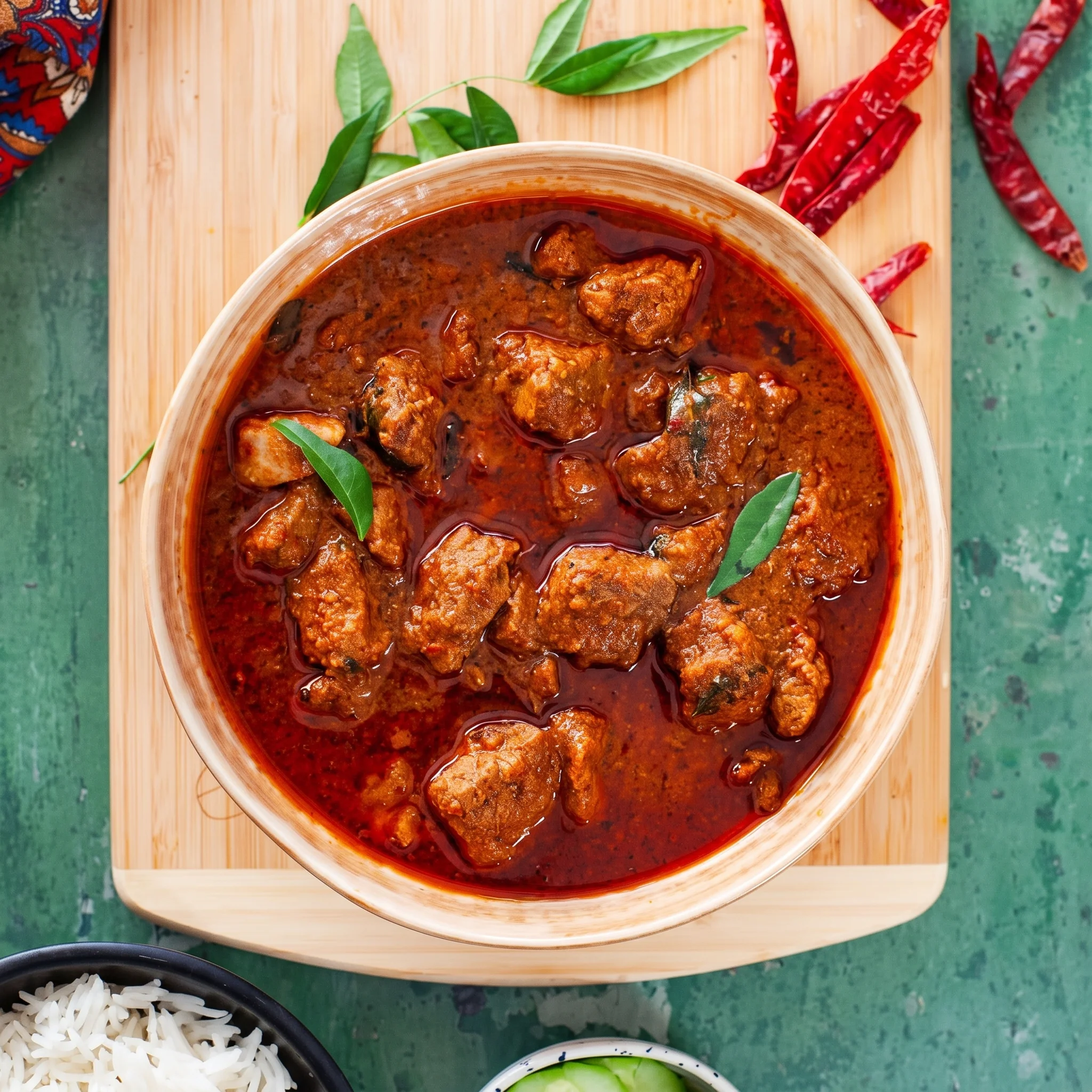 Fiery Goan-style lamb vindaloo curry with vinegar and spices at Indian Spice Route in Niagara Falls, ON