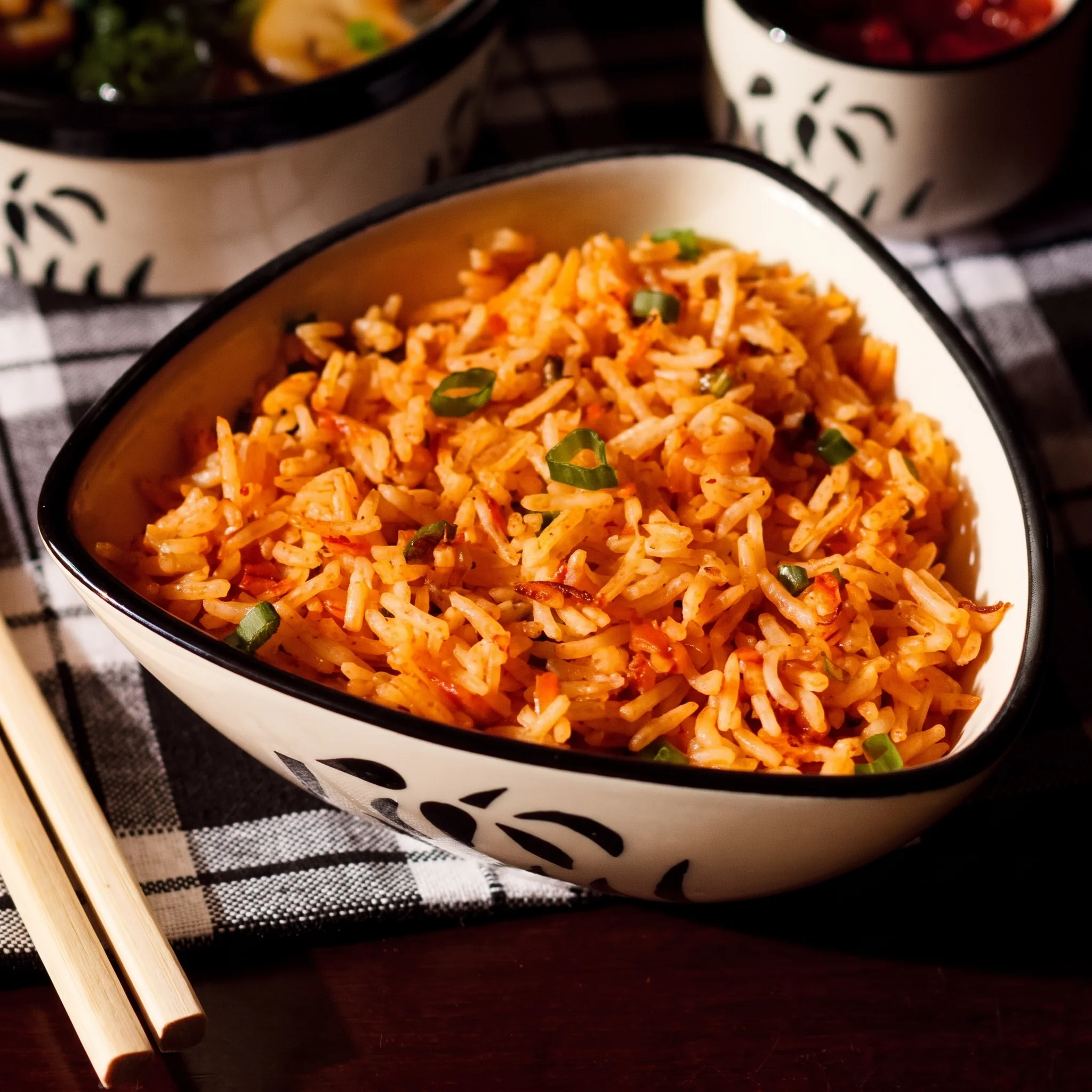 Schezwan fried rice tossed in bold chilli sauce with garlic and vegetables at Indian Spice Route in Niagara Falls, ON