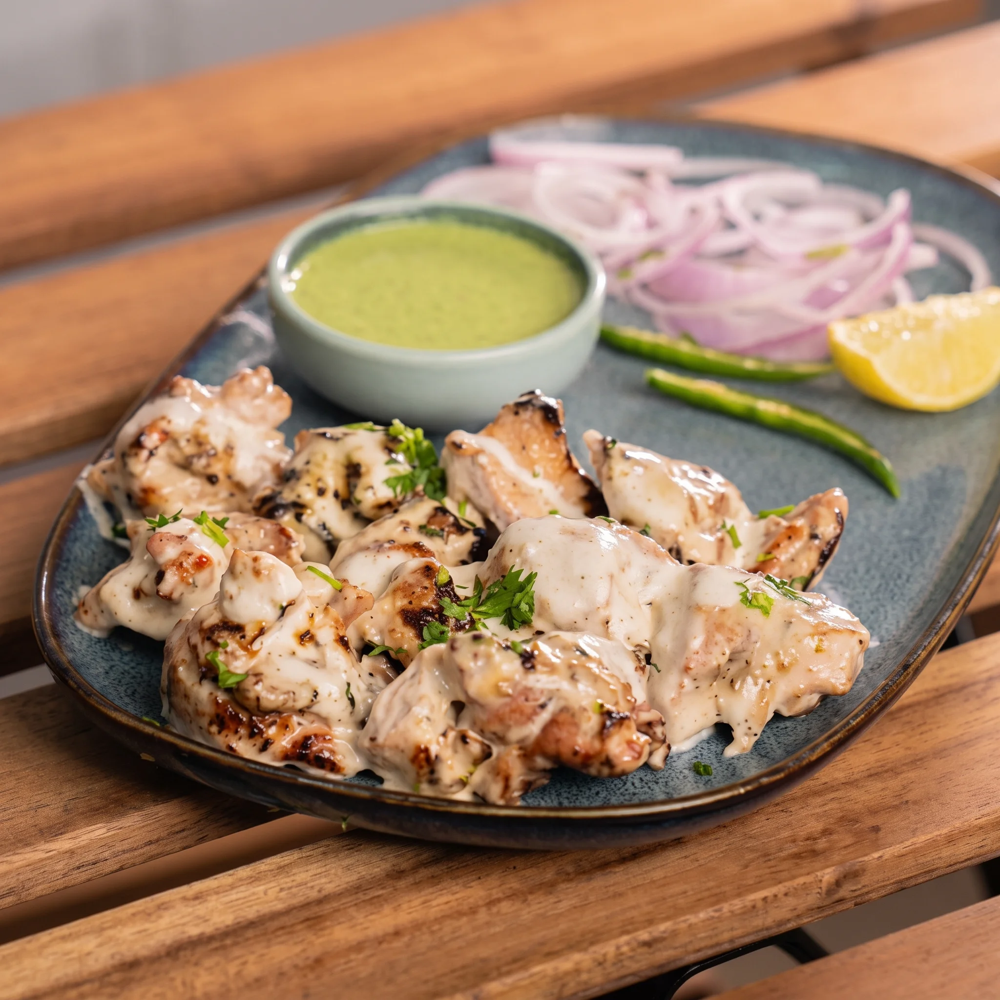 Creamy chicken malai tikka grilled in the clay oven at Indian Spice Route, Niagara Falls