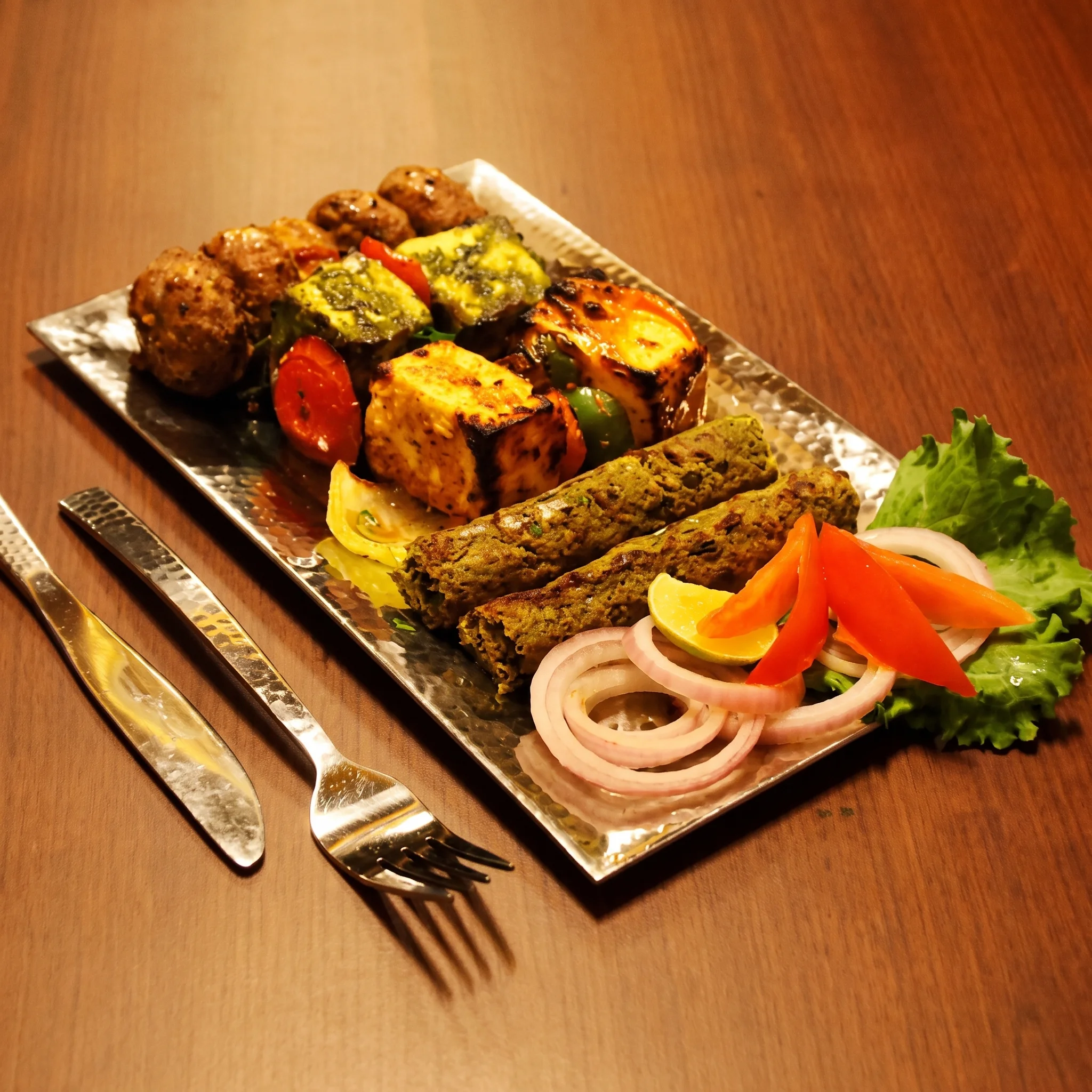 Tandoori veg platter with paneer tikka, malai soya chaap, hara kebab and bharwa aloo at Indian Spice Route, Niagara Falls